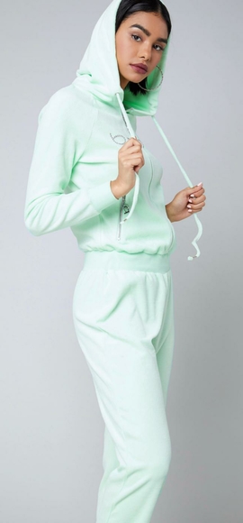 bebe Pants - Bebe velour velvet hoodie logo jumpsuit